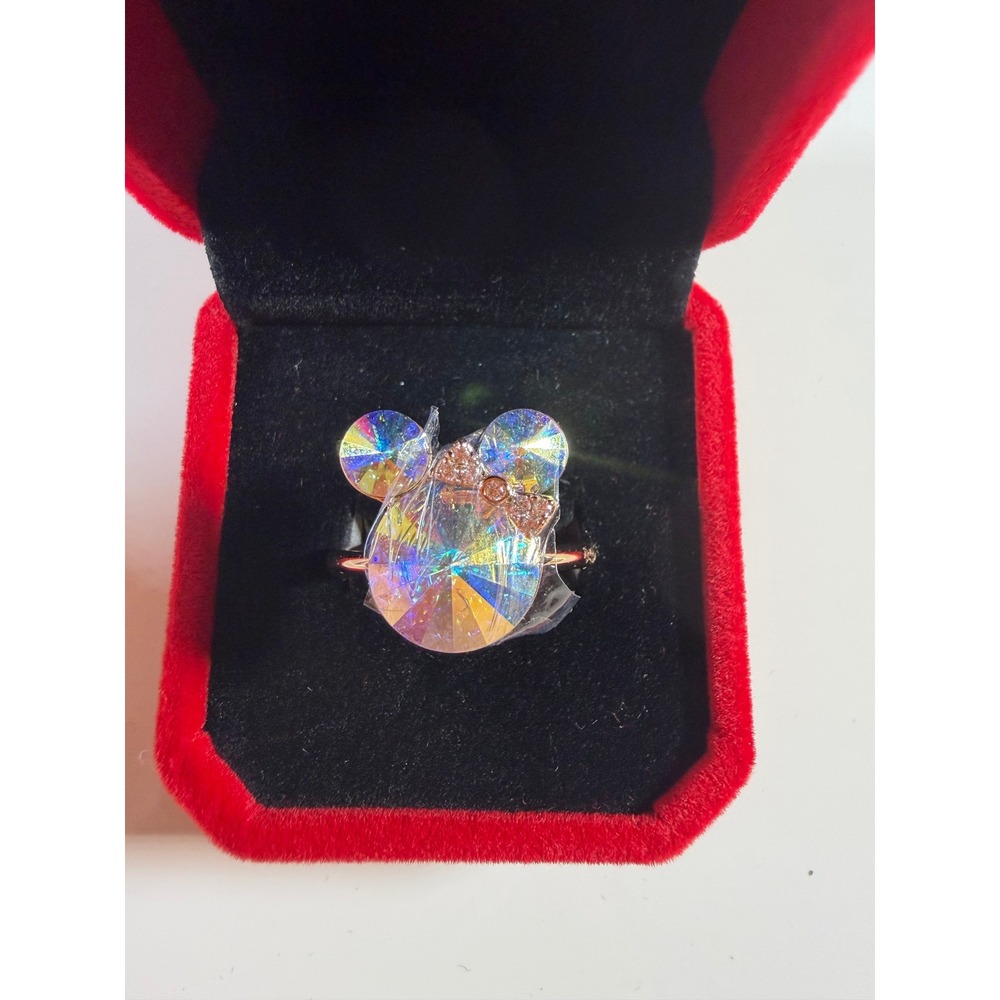 Disney Minnie Mouse Aurora Borealis Iridescent Crystal Ring Rose Gold Size 10